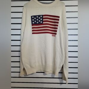 Chaps Men Cream Crewneck Sweater with American Flag Size L